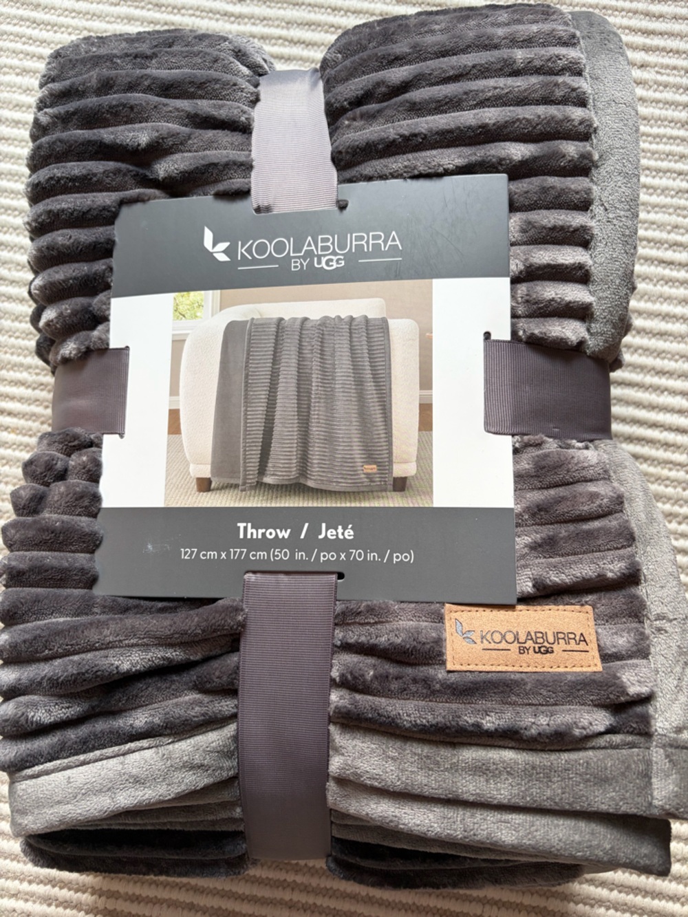 UGG Koolaburra Charcoal Ribbed Plush Throw Blanket
